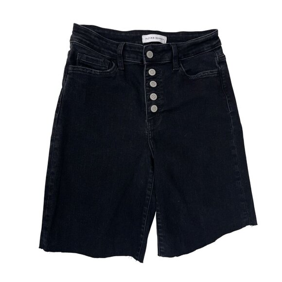 Flying Monkey Black High-Waist Bermuda Denim Shorts 9" Inseam Stretch Size 28 - Picture 1 of 10